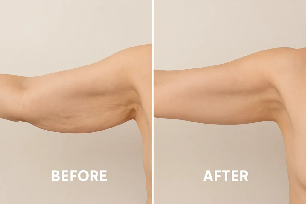 Picture of LA LIPO Parsons Green before and after results of skin tightening treatment on the upper arms.